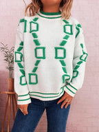 Women's Sweater Contrast Round Neck Long Sleeve Oversized Ribbed b148f650a7c2442dbe260341ef76632e-Max-Origin Trendsi