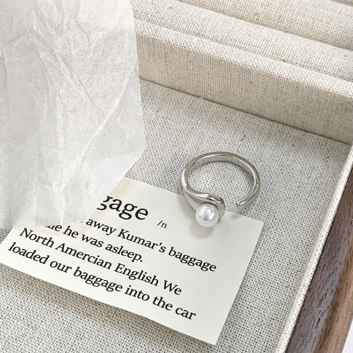 Pearl Accent Open Cuff Ring in 925 Sterling Silver with Freshwater Pearl