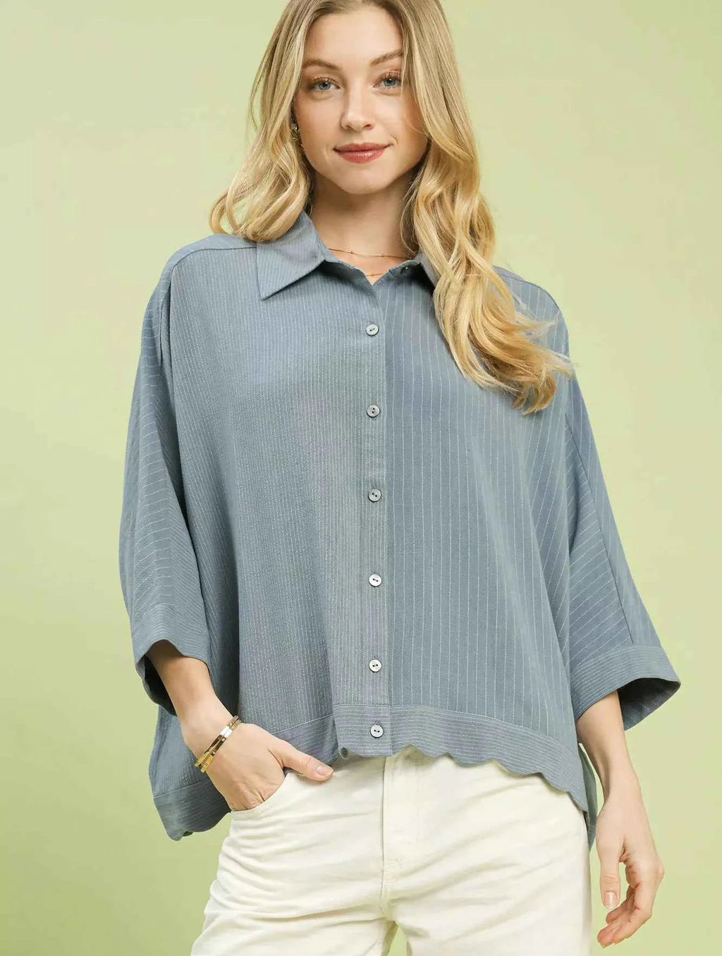 Umgee Women Shirt Oversized Striped Denim Blue Long Sleeve Top DENIM b17349fb-5a32-44b7-9f51-95050a8c393e-Max-Origin Trendsi