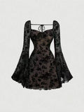 Full Size Sweetheart Neck Flared Sleeve Mini Dress Plus Size