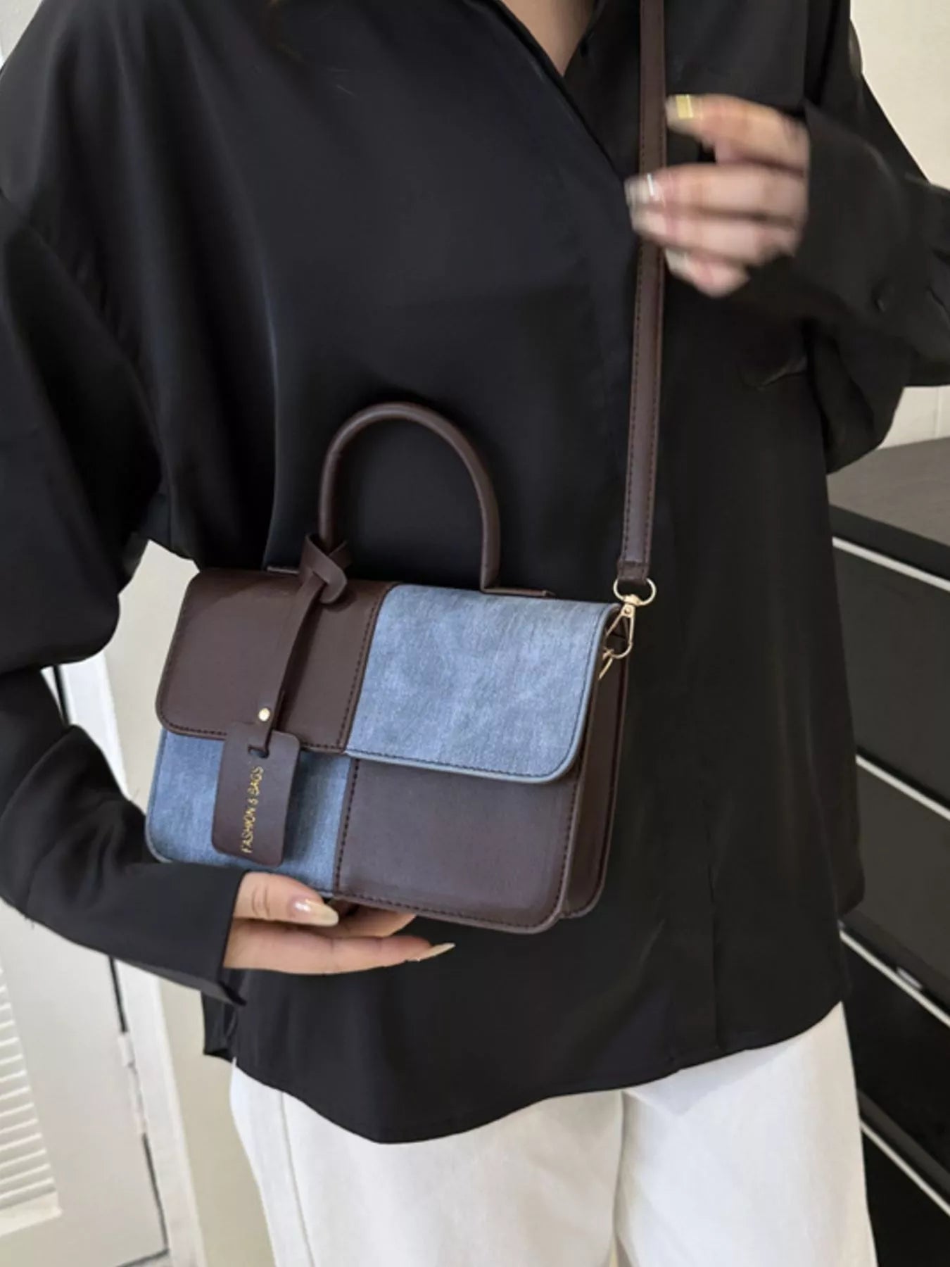 Womens Crossbody Bag Small Pu Leather Two-Tone Plaid Flap Handbag b182f5b8-0eff-46eb-9c55-ef972b598222-Max-Origin Trendsi