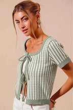 SO ME Knit Cardigan Sage Green Textured Vertical Stripe Tie Front b187dc33f27f44d9a2b9bfe4bb18f4ef-Max-Origin Trendsi
