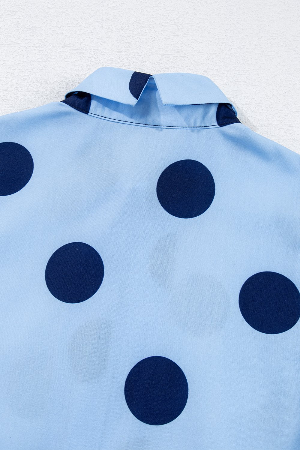 Polka Dot Blouse Ruffled Short Sleeve Shirt Light Blue Shirt Top b19a347f-4773-4559-83ec-0334ea384823-Max Trendsi