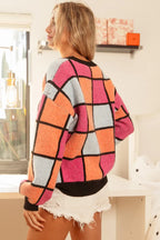 BiBi Women's Sweater Checker Orange Red Multi Color Pattern Oversized b1a044c9bdb849848e2cbd52aec02915-Max-Origin Trendsi