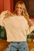 BiBi Womens Sweater Checker Ivory Board Drop Shoulder Knit Pullover b1a884543cb9484c946ea978806a5fe0-Max-Origin Trendsi