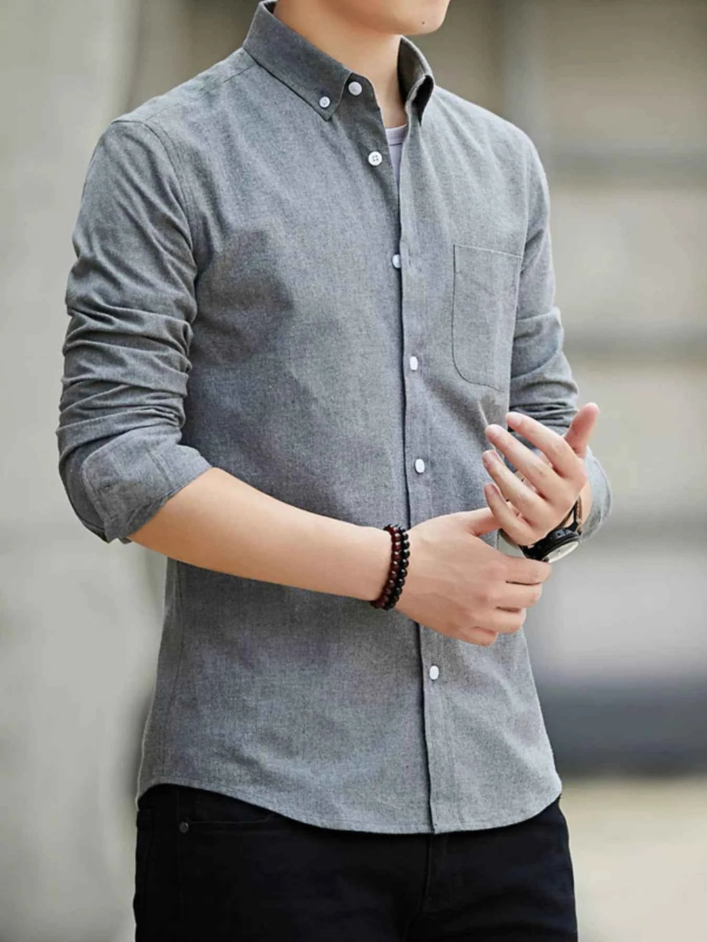 Men's Cotton Shirt Casual Long Sleeve Single Breasted Top Plus Sizes Grey b1b0458c8f424fd6bde67212ea2a90b5-Max-Origin Trendsi