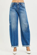 RISEN Womens Barrel Double Roll Up Jeans Mid Rise Dark Wash Plus Sizes b1b23295b22f434ea893c18ad00f386b-Max-Origin Trendsi