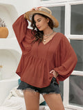Plus Size Swiss Dot Long Sleeve Blouse with Tie Neck