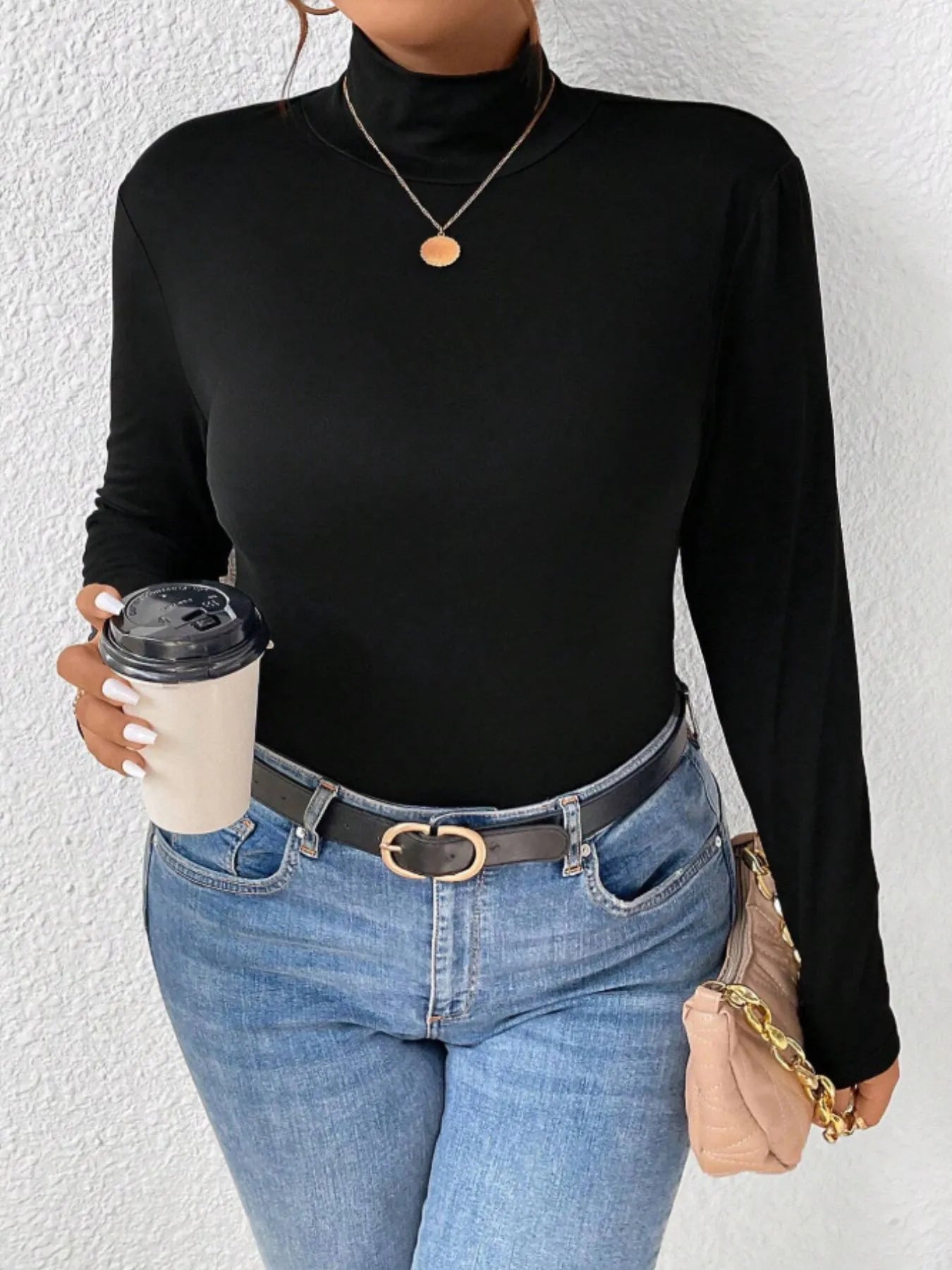 Plus Size Long Sleeve Fitted Turtleneck Shirt