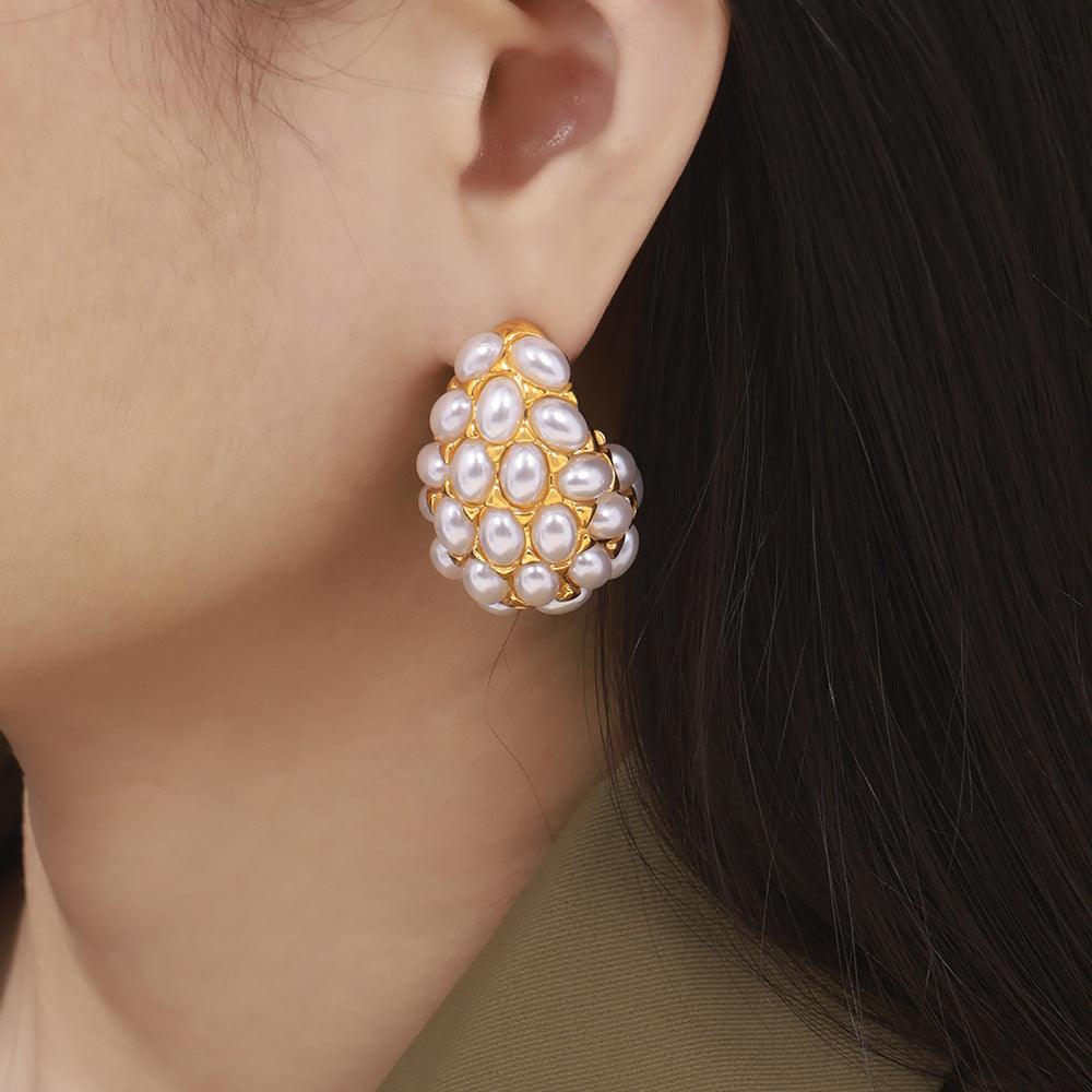 Pearl Earrings Titanium Steel Inlaid Imitation 18K gold-plated Gold One Size b1c2cd39-a2a4-4919-a8a0-058082a9be5c-Max Trendsi