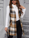 Vest Coat Plaid V-Neck Sleeveless Buttoned Outwear Camel b1c354fd-0e25-4b3e-9b0e-4ea7071326e2-Max Trendsi