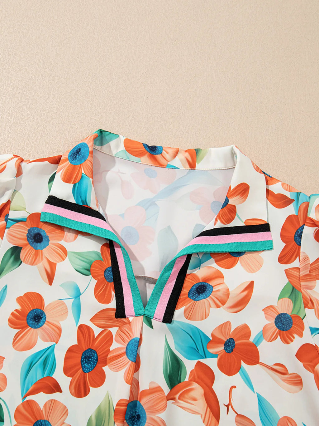 Mini Floral Dress Contrast Trim Split Neck Puff Short Sleeve Tiered b1d37ad20d39469d9cff31a2f20261fe-Max-Origin Trendsi