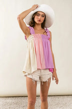 BiBi Top Frill Shoulder Strap Color Block Bodice Babydoll Blouse b1d57428-8808-4d6d-936a-f309f586793f-Max-Origin Trendsi