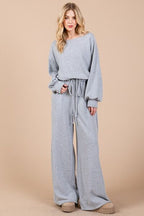 Ces Femme Overall Gray Jumpsuit Boat Neck Long Sleeve Drawstring Wasit b1e14966-c494-4e6c-952a-1229f0d09372-Min Trendsi