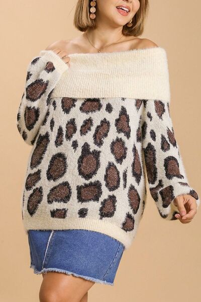 Umgee USA Leopard Off-Shoulder Sweater Long Sleeve Plus Size Cream b1e75a6f-e6aa-4a62-a52c-200ecfd605ce-Min Trendsi