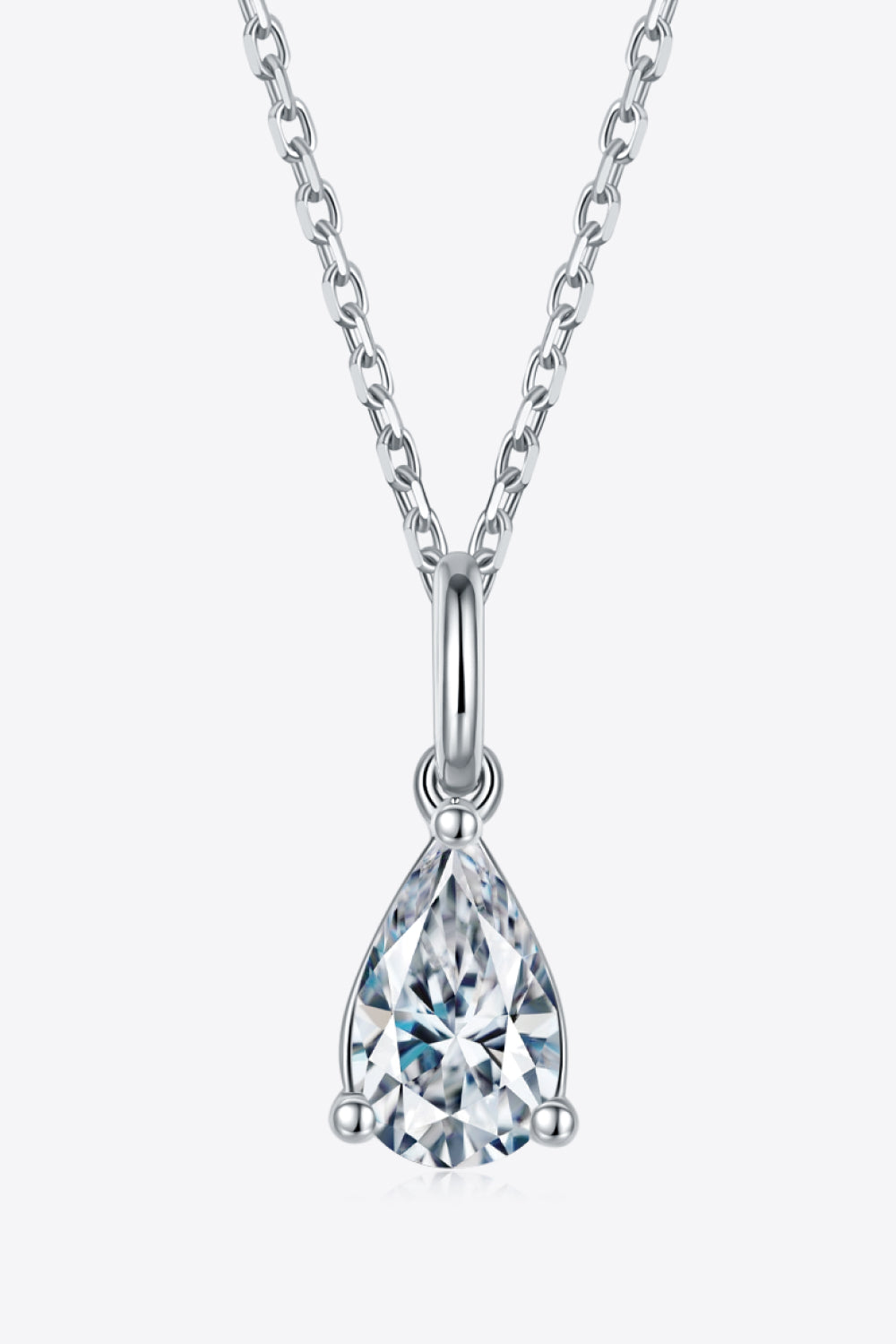 Murray Silver Necklace 1 Carat Moissanite Stone Teardrop 925 Sterling Platinum-plated