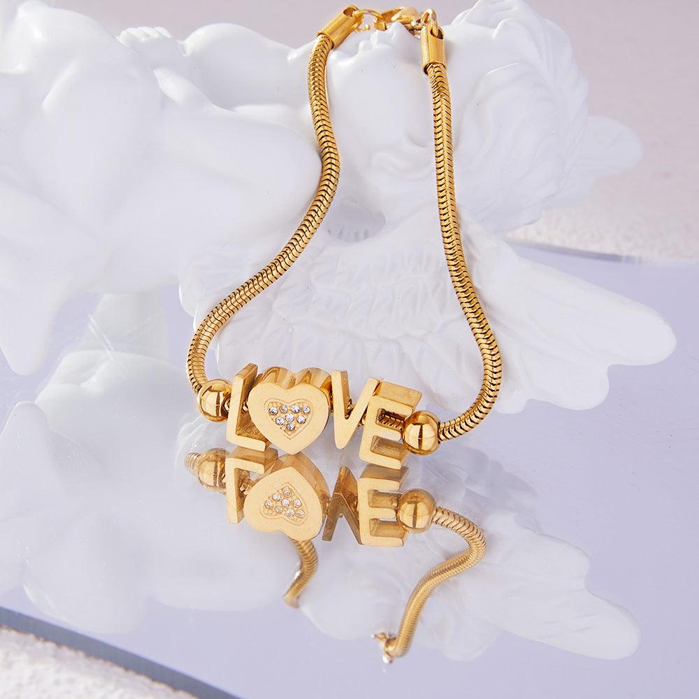 Love Bracelet 18K gold-plated Titanium Steel Rhinestone Letter b1f244a3-056c-4edb-a8c3-92a3f77851dc-Max Trendsi