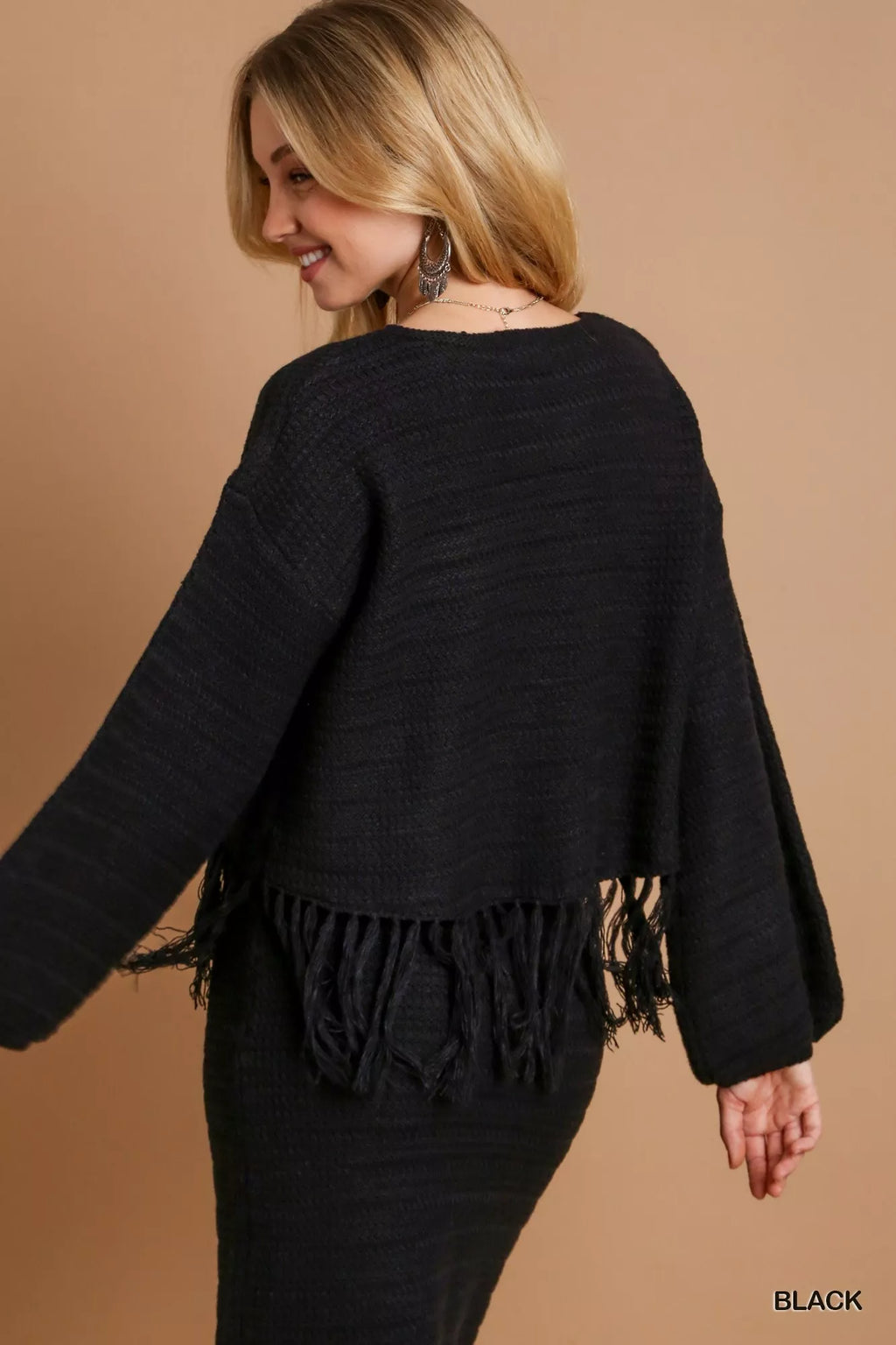 Umgee Womens Crochet Knit Crop Top Black with Frey Hem Fringe b2065429-5344-4d2d-ba7a-4326fb887f77-Max-Origin Trendsi