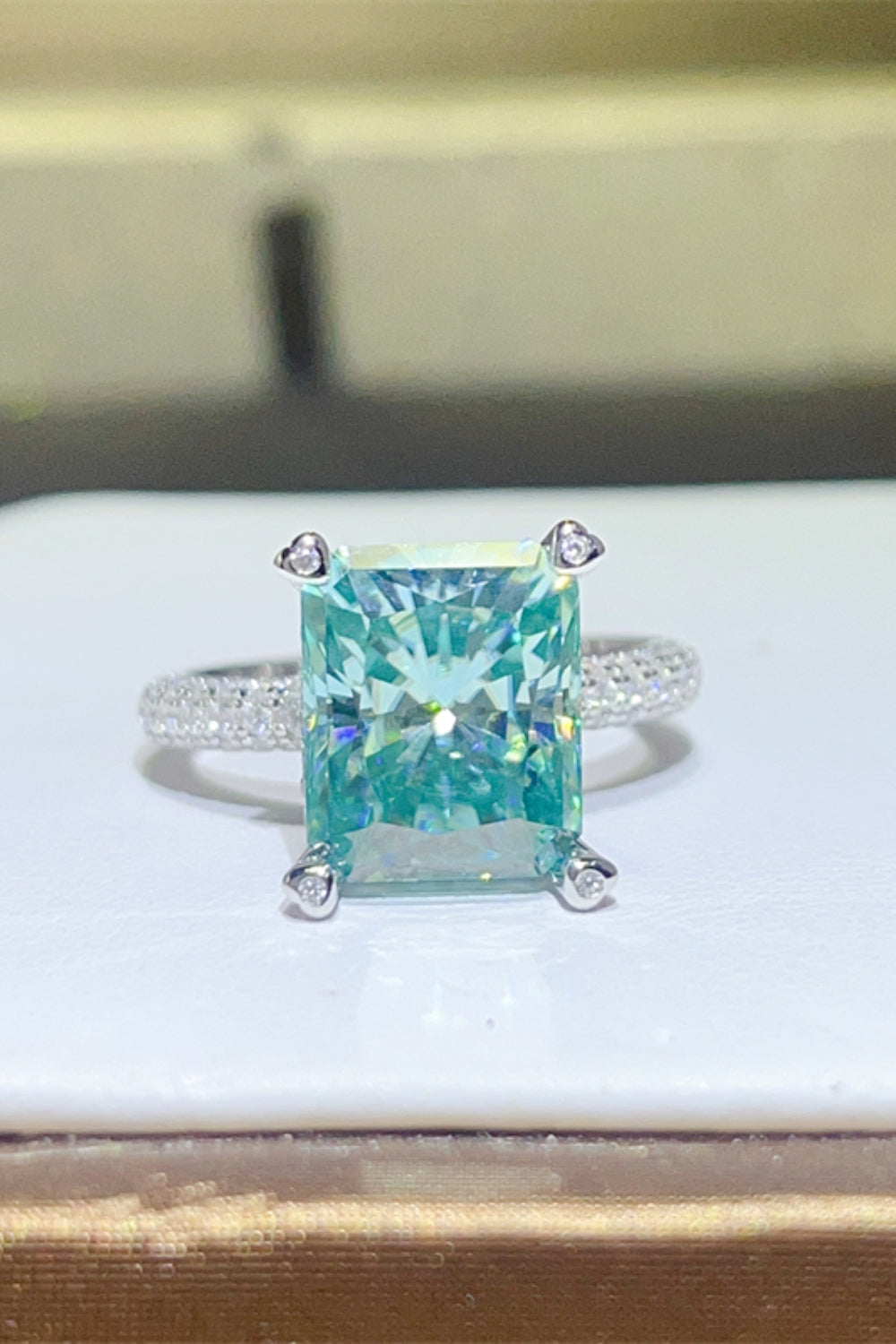 5 Carat Moissanite Ring Teal Stone 925 Sterling Silver Square Platinum-plated b20db644-2159-4a12-9db4-35d2a9ebb8bb-Max Trendsi