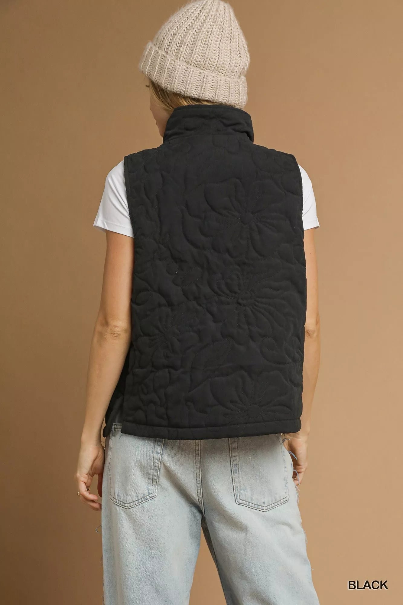 Umgee Quilted Vest Floral Zip Up with Pockets b213b358-355f-4728-ac30-a2c47b196d05-Max-Origin Trendsi