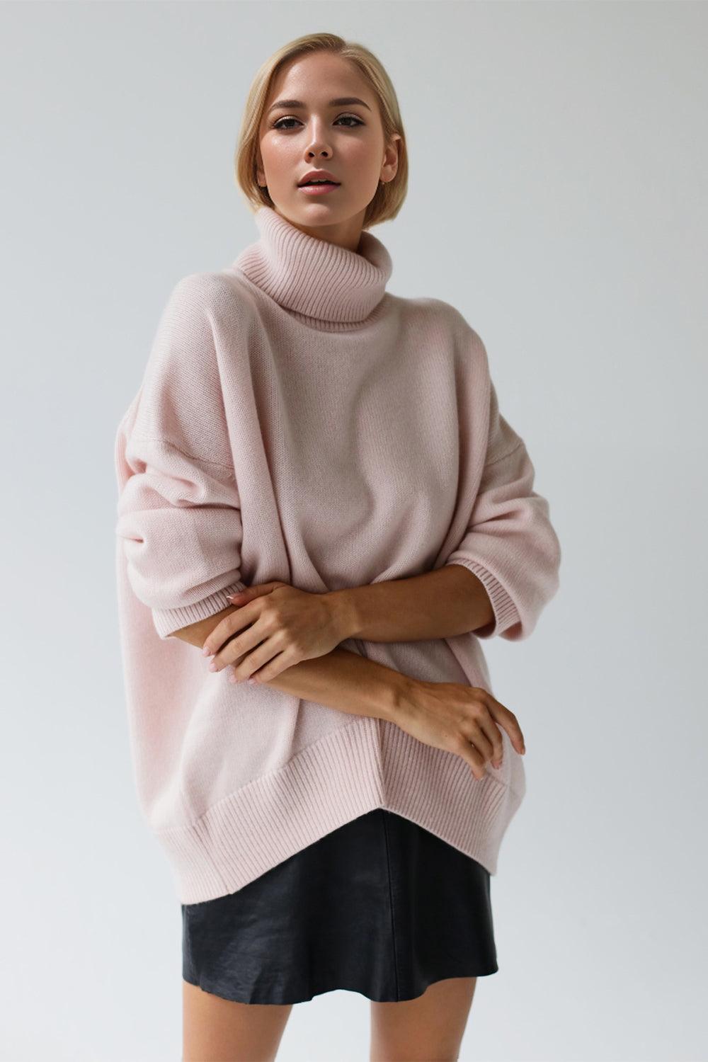 Basic Bae Turtleneck Sweater Viscose Long Sleeve Oversized Knitwear Blush Pink One Size