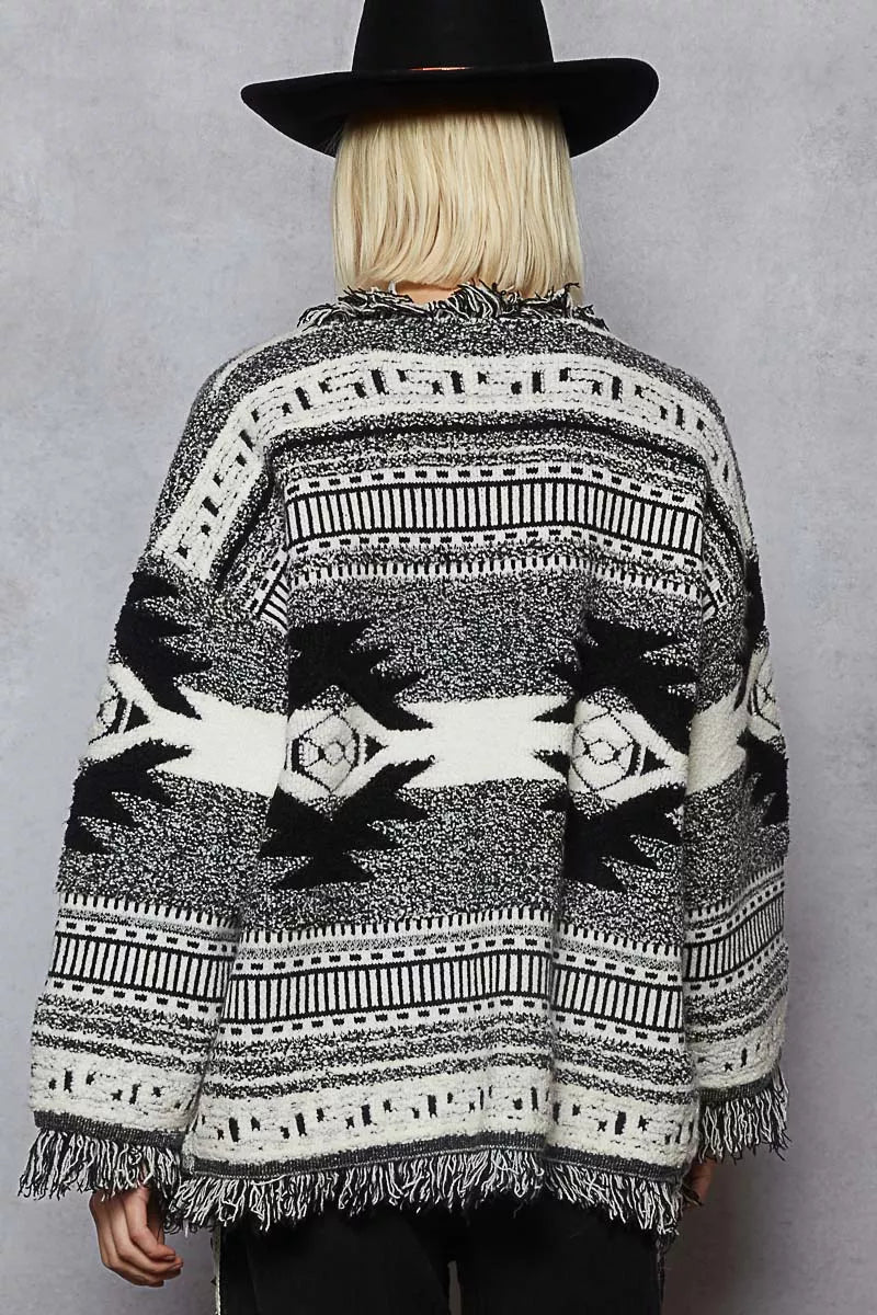 POL Open Front Geometric Print Cardigan with Fringe Detail b2396add-b061-4a20-a931-32f96e0955b7-Max-Origin Trendsi