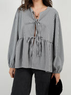Blouse Front Tied Round Neck Long Sleeve Cotton Blend Tops b240cff0-f232-4c10-848d-81dc0861df9d-Max_69b4e34a-b165-4d6f-90db-106268d0aafd Trendsi