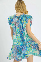 Umgee Mini Dress Paisley Printed Ruffle Cap Short Sleeve b243952b-e9ca-4d4a-83b3-0945fade2391-Max-Origin Trendsi