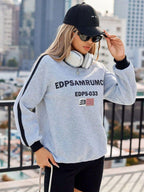 Sweatshirt Gray Cotton Casual Letter Print Round Neck Long Sleeve b25e6efd-fdd9-49af-a0b2-c0bf88cd96cd-Max Trendsi