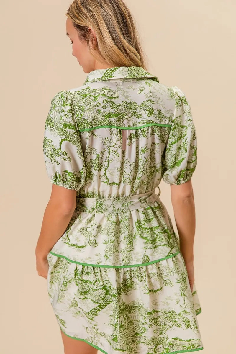 BiBi Mini Shirt Dress Floral Green Printed Tiered Belted Short Sleeve b2624efe44d0421f8b4aed7934b9c2ab-Max-Origin Trendsi