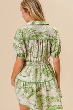 BiBi Mini Shirt Dress Floral Green Printed Tiered Belted Short Sleeve b2624efe44d0421f8b4aed7934b9c2ab-Max-Origin Trendsi