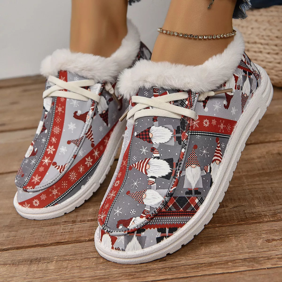 Christmas Women's Sneakers Print Round Toe Canvas Fluff Flats Color b28115042da043e8ab0526235bc71239-Max-Origin Trendsi