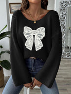 Bow Sweater Boat Neck Long Sleeve Loose Oversized Knitwear b28c6f4c-1cff-42f1-8679-a31cdf06817d-Max Trendsi