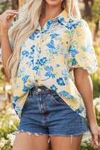 Women's Shirt Floral Printed Puff Short Sleeve Summer Top Floral b290c043-e908-481f-a32f-3ce9084054bf-Max-Origin Trendsi