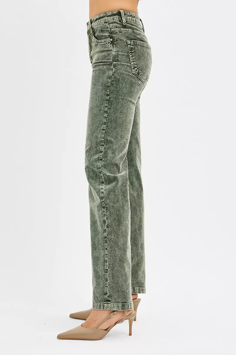 RISEN Womens Corduroy Pants Green Forest Tummy Control Mid Rise Straight Leg b292ea25-874d-4d03-a315-913c930609dc-Max-Origin Trendsi