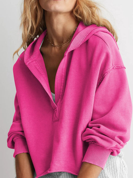 Cropped Women's Hoodie Exposed Seam Long Sleeve Hooded Open V Neck