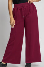 Umgee Merlot Wide Leg Women Pants Drawstring Waist with Pockets b29f3729-7d82-4a80-9750-572503ab38a6-Max Trendsi