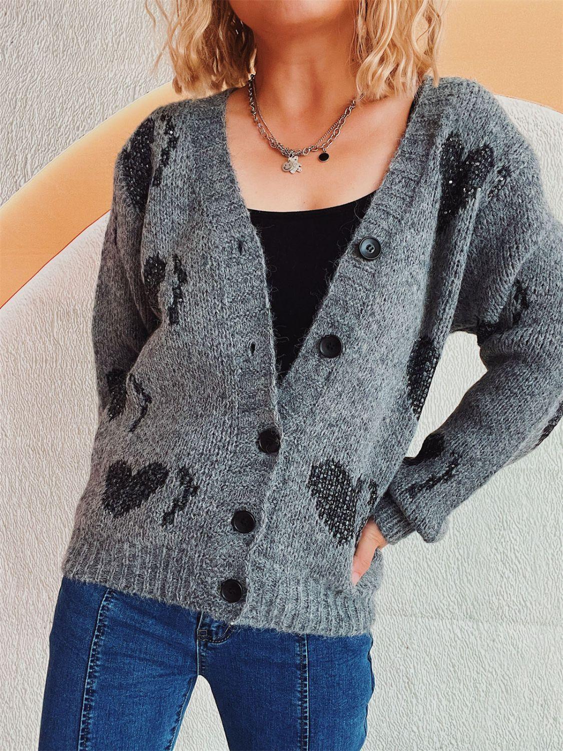 Heart Cardigan Button Up Long Sleeve Knitwear