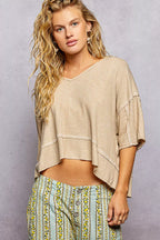 POL Womens Rib T-Shirt Cropped Short Sleeve with Contrast Stitch Detail b2aec057-a0b3-4449-a1f3-e9de89ab65a7-Max-Origin Trendsi