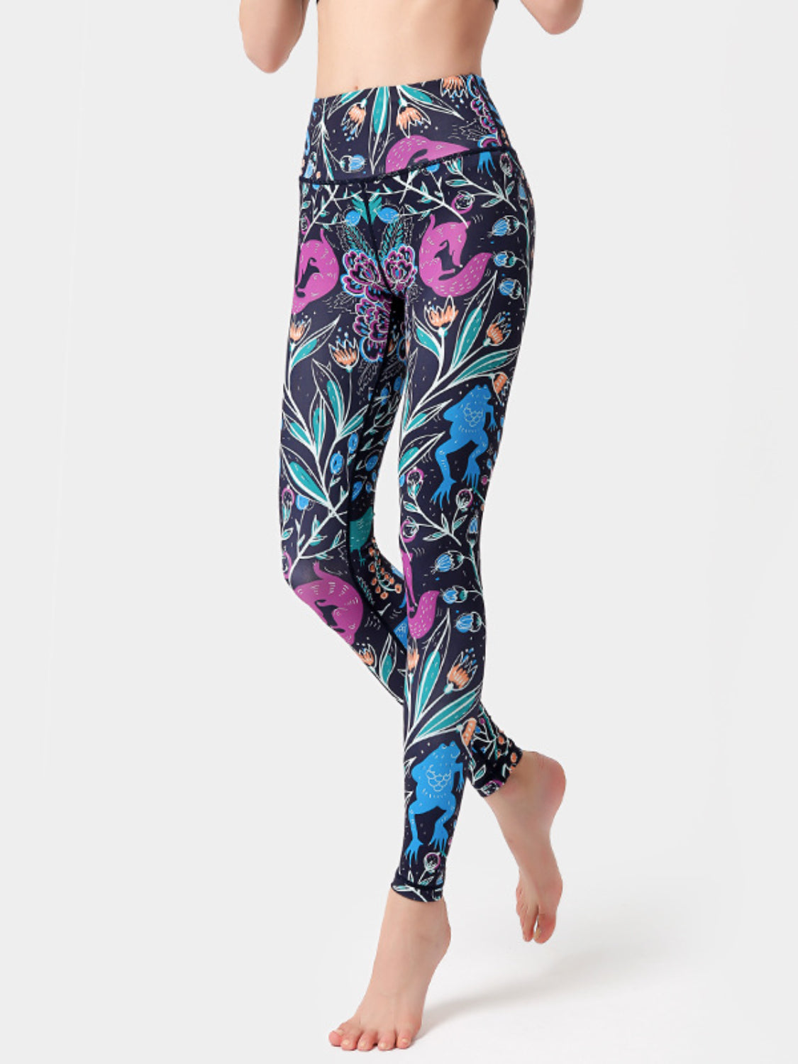 Active Leggings Floral Colorful Printed High Waist Highly stretchy Purple b2bc598a-8fcd-4414-b80f-d835ac114385-Max Trendsi