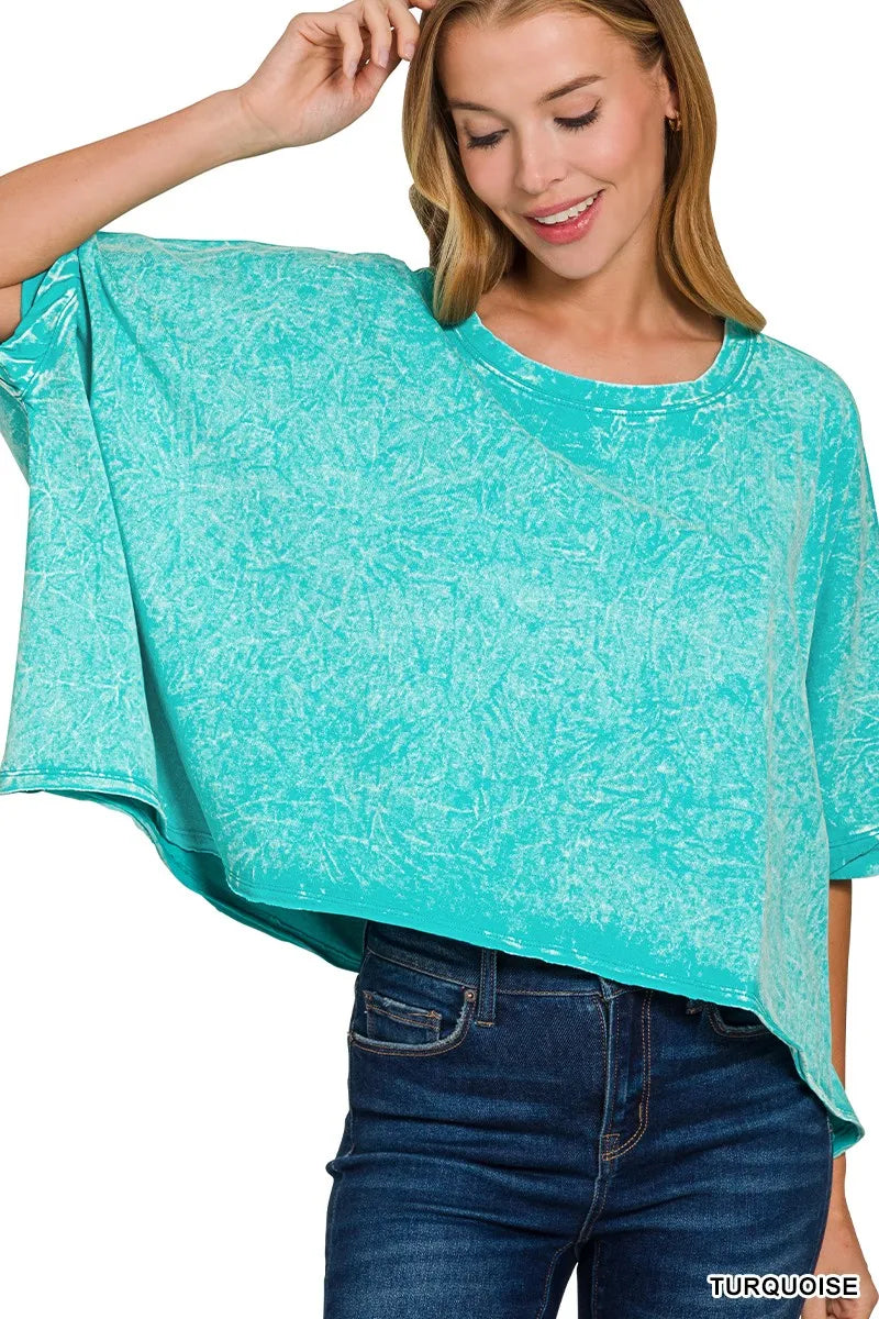 Zenana Premium Cotton Crinkle Wash Oversized T-Shirt