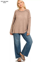 Zenana Women's Blouse Brown Melange Hacci Exposed Seam Hi-low Tee Plus Sizes b2d4cea4-6c02-48b8-9516-b0b482881f61-Max-Origin Trendsi