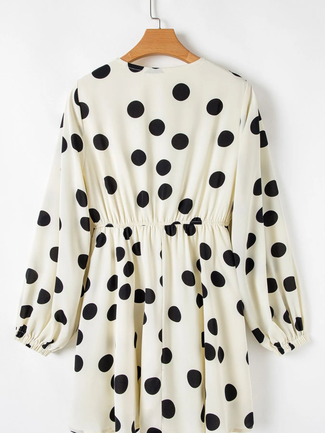 Mini Dress Polka Dot Beige Surplice V Neck Ruffled Puff Long Sleeve b2dfce57-9946-4ccd-bd1c-ecf4baf13734-Max-Origin Trendsi