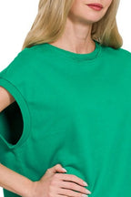 Zenana T-Shirt Green French Terry Round Neck Cap Short Sleeve Top b2f0f38a-43c3-40cd-9c4b-a68d6be167a6-Max-Origin Trendsi