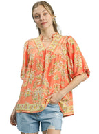 Umgee Apricot Floral Boho Blouse
