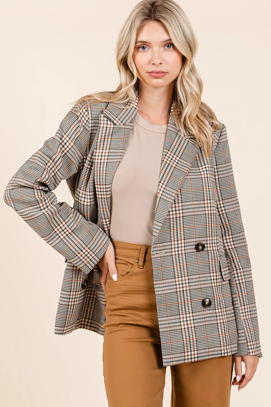 Mittoshop Plaid Blazer Double Breasted Relaxed Fit Pocketed Long Sleeve BROWN COMBO b30ff913373946d7b00db98cfa5296d5-Max-Origin Trendsi