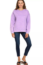 Zenana Womens Pullover Lavender Acid Wash French Terry Exposed-Seam Top b32aa840a56a46d598b1ea5b2680448a-Max-Origin Trendsi