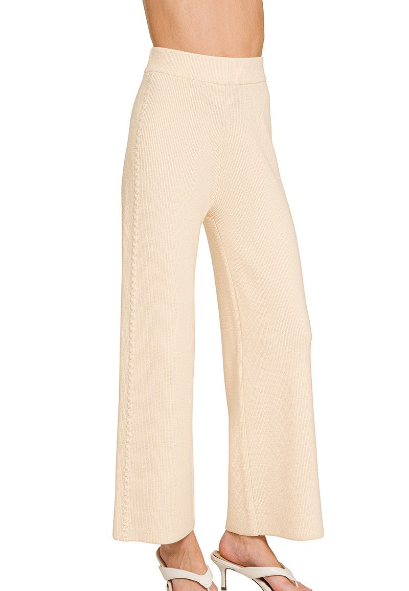 Zenana Viscose Knit Sweater Pants with Wide Leg and Elastic Waistband