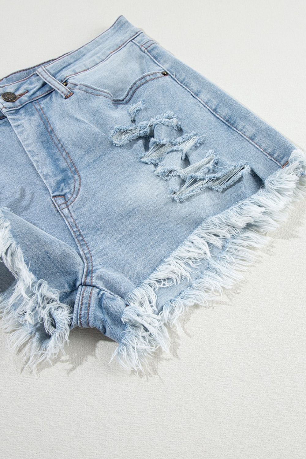 Denim Shorts Distressed Raw Hem High Waist b34518d9-af27-44b9-97ce-f9f7747c2d35-Max Trendsi