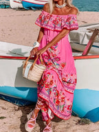 Floral Maxi Dress Off Shoulder Ruffle Belted High Waisted Ruched b347e4e7-9095-45d3-948b-92bfc5874586-Max-Origin Trendsi